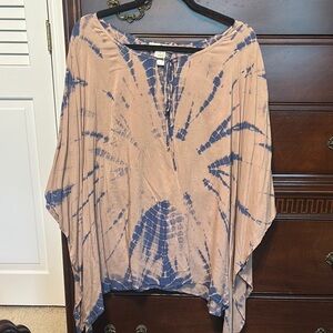 Entro Blue and Tan Tie-Dye Poncho